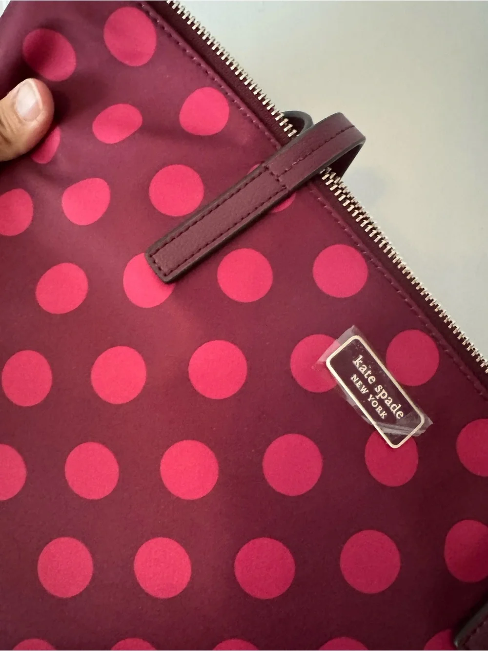 kate spade New York Hayden Burgundy and Pink Polka Dot Tote Bag